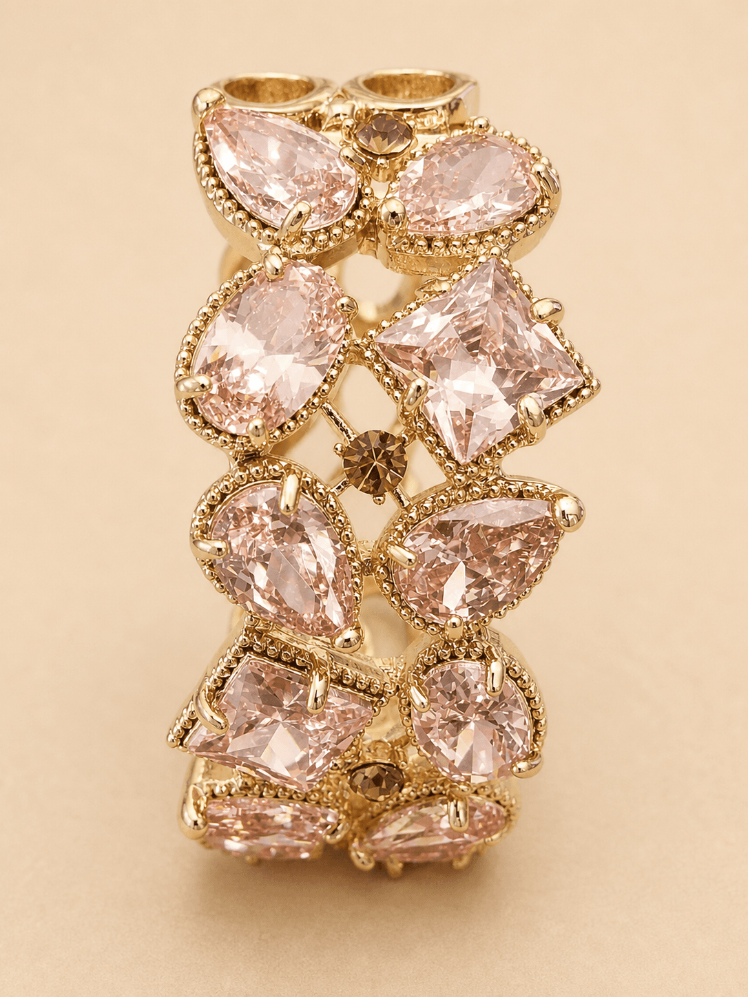 Rose Pink Crystal Brass Statement Bangle